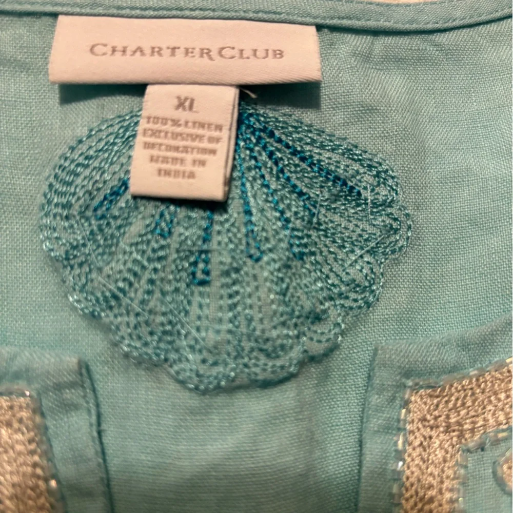 Aqua blue Charter Club 100% linen tunic with intricate nautical themed beads. - Picture 13 of 14